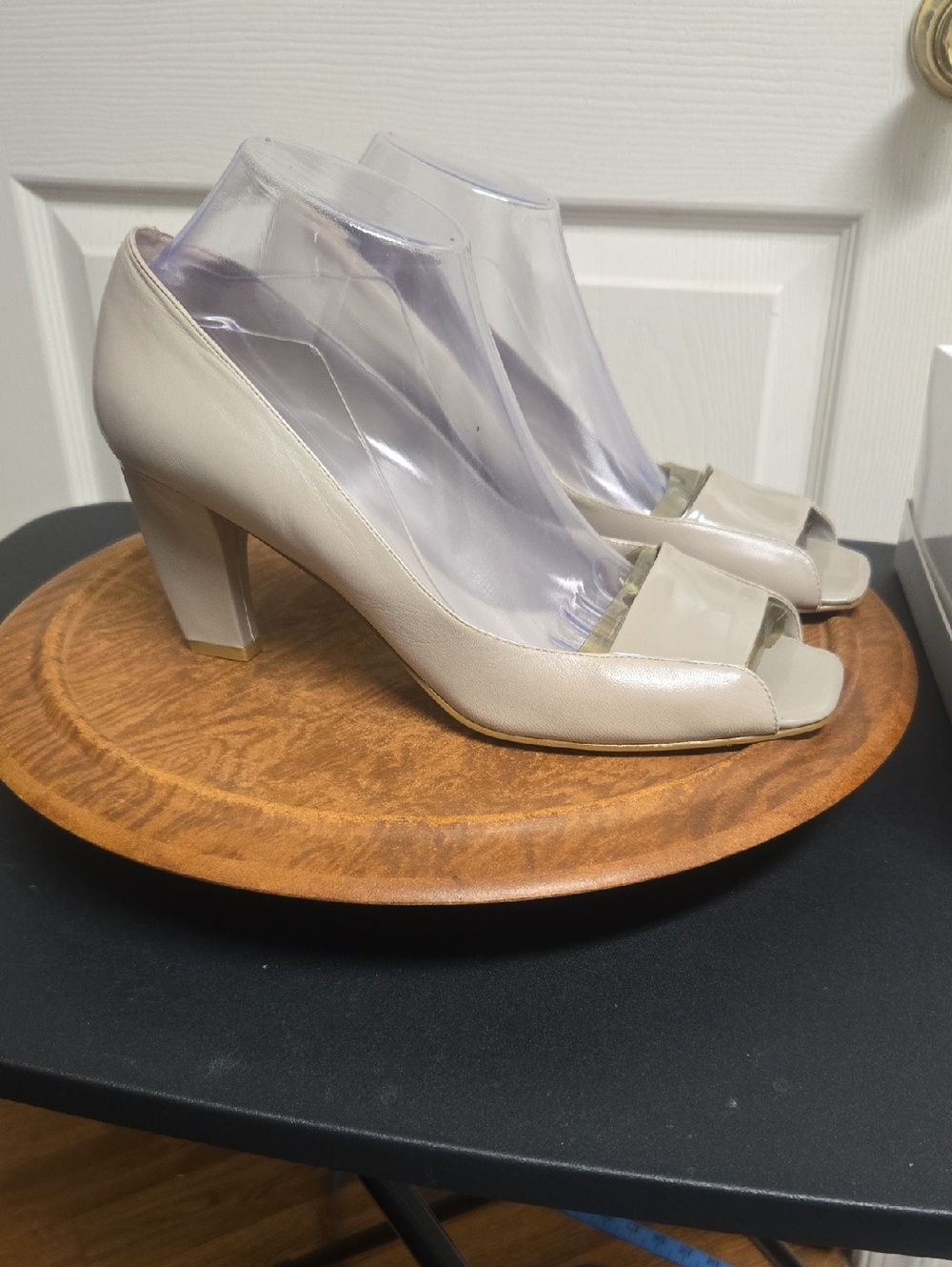 Nine West Beige Open Toe Patent Pumps - Picture 2 of 7